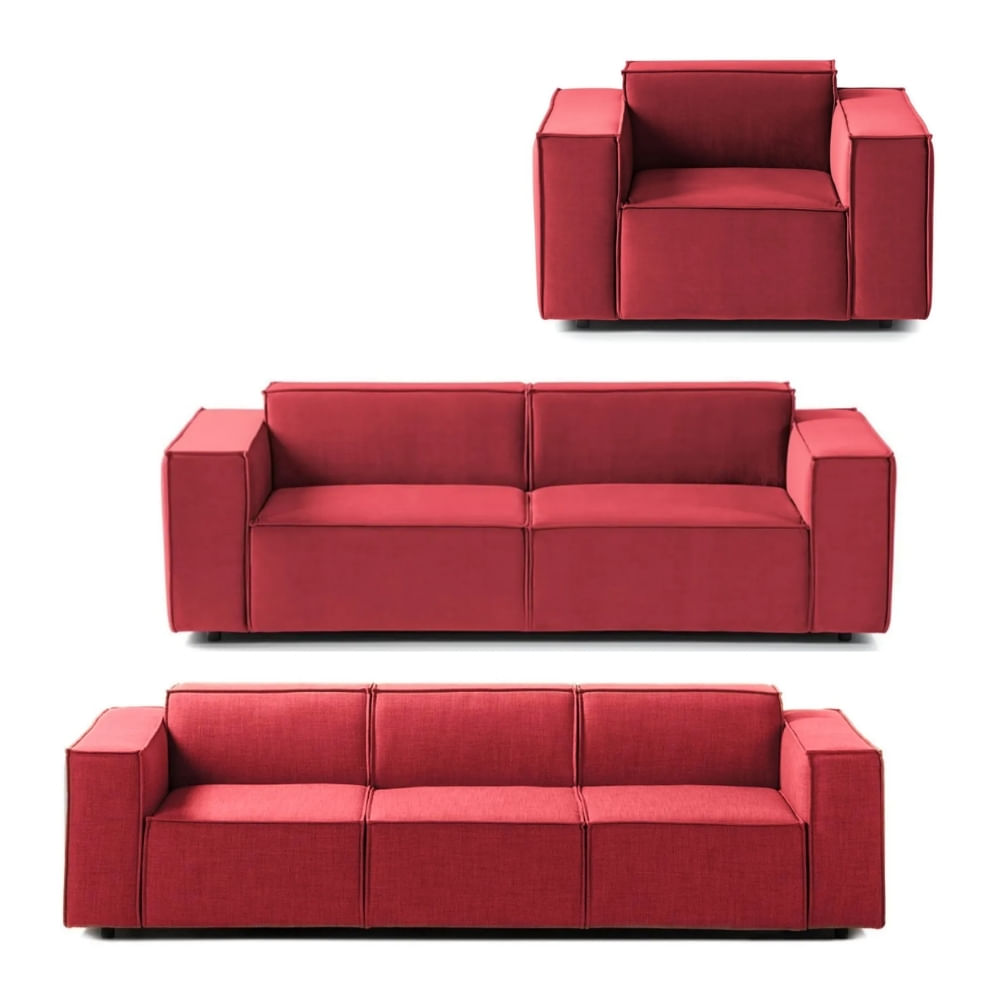 Juego de Sala Vitoriano 3 2 1 Rojo