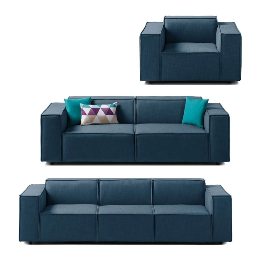 Juego de Sala Vitoriano 3 2 1 Azul Claro