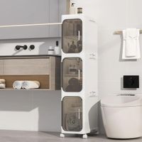 Estante Gabinete Angosto 3 Niveles con Divisiones Removibles Plegable Crema