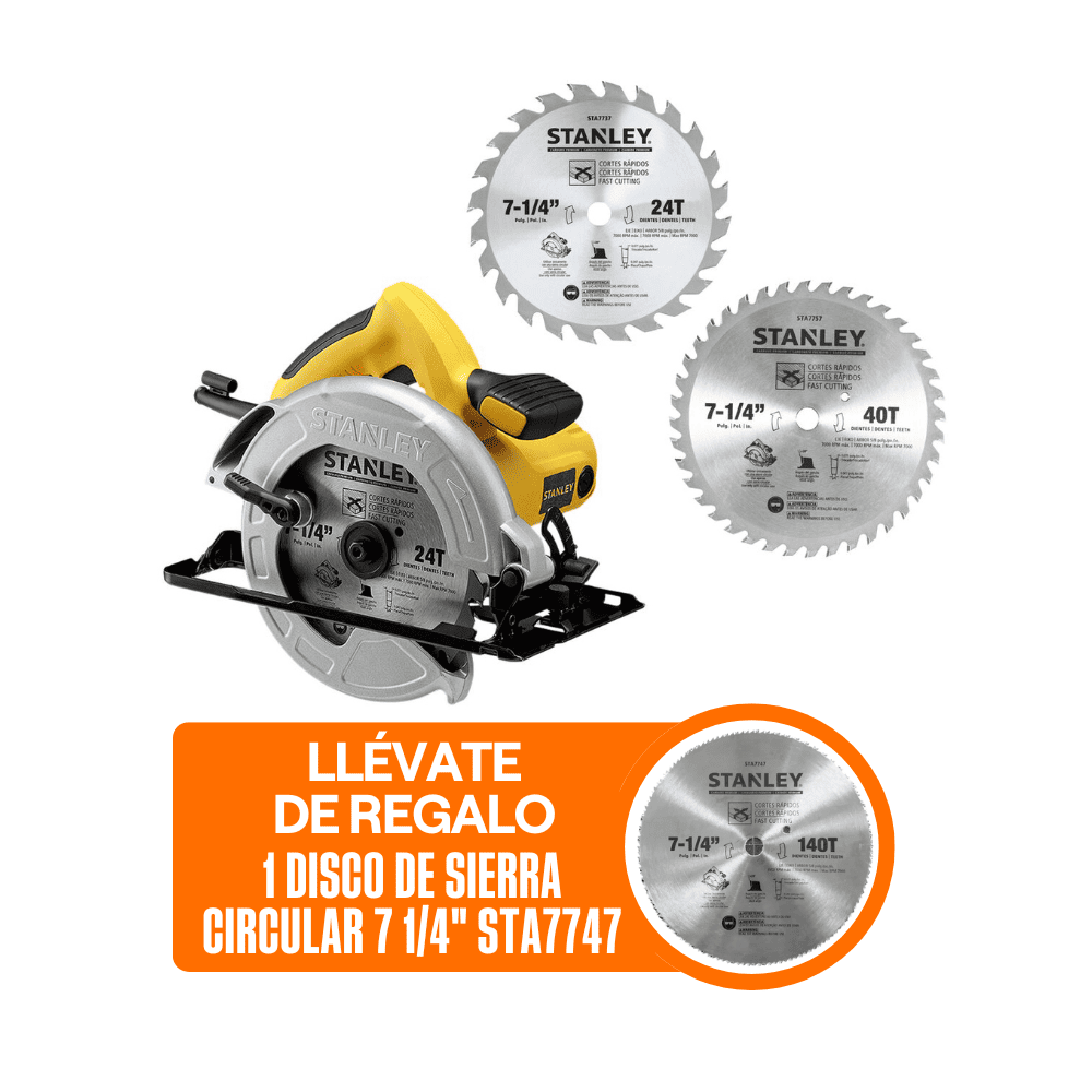 COMBO Stanley: Sierra Circular 7 1/4 1600W SC16D2 + 01 Disco 18D + 01 Disco 24D + 01 Disco 7 1/4"" STA7747