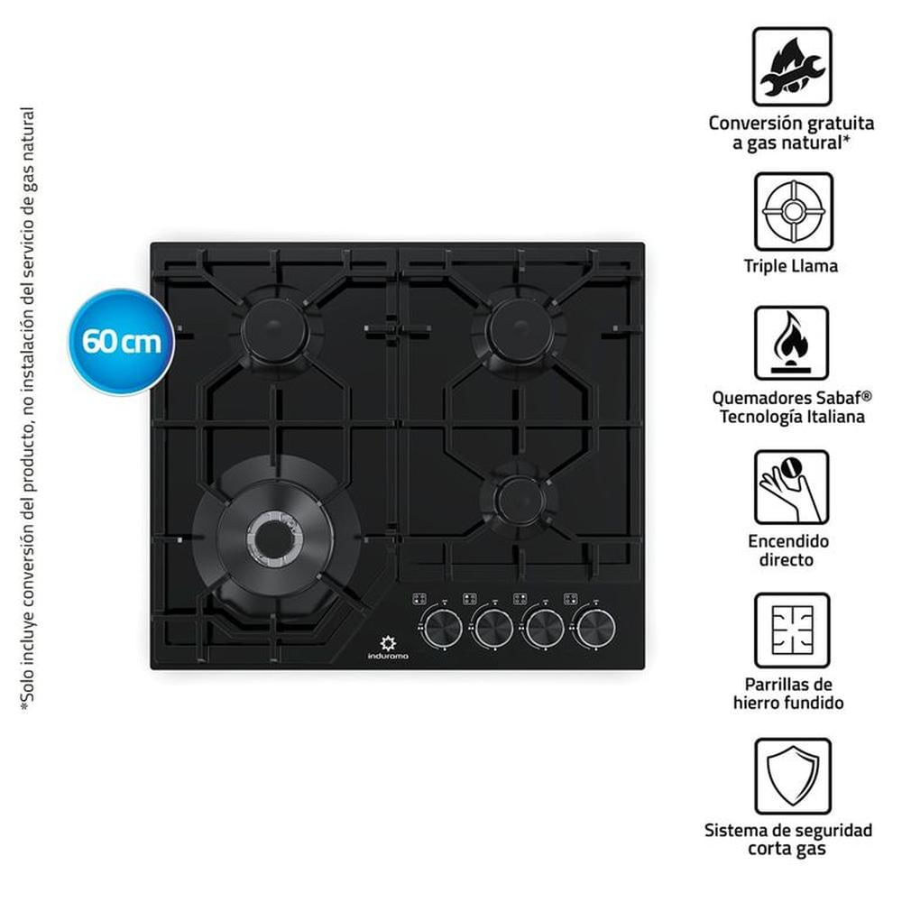 COCINA EMPOTRABLE INDURAMA DE 4 HORNILLAS - EGASI 604CGNE.