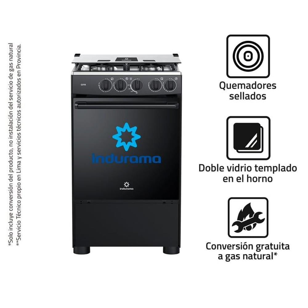 COCINA INDURAMA GOYA 4 QUEMADORES NEGRO
