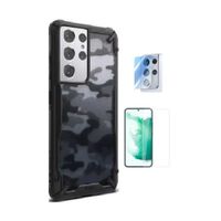 CASE RINGKE FUSION X CAMUFLADO SAMSUNG S21 ULTRA Y VIDRIOS