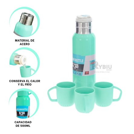 Botella Termica en Verde 500ml Y+Banderitas Adhesivas Botella Termica en Verde 500ml Y+Banderitas Adhesivas