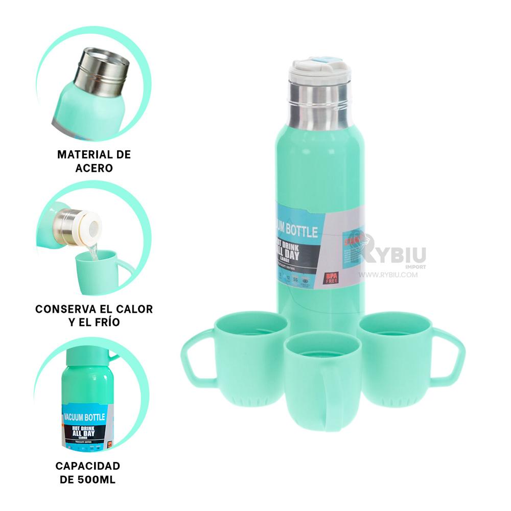 Botella Termica en Verde 500ml Y+Banderitas Adhesivas
