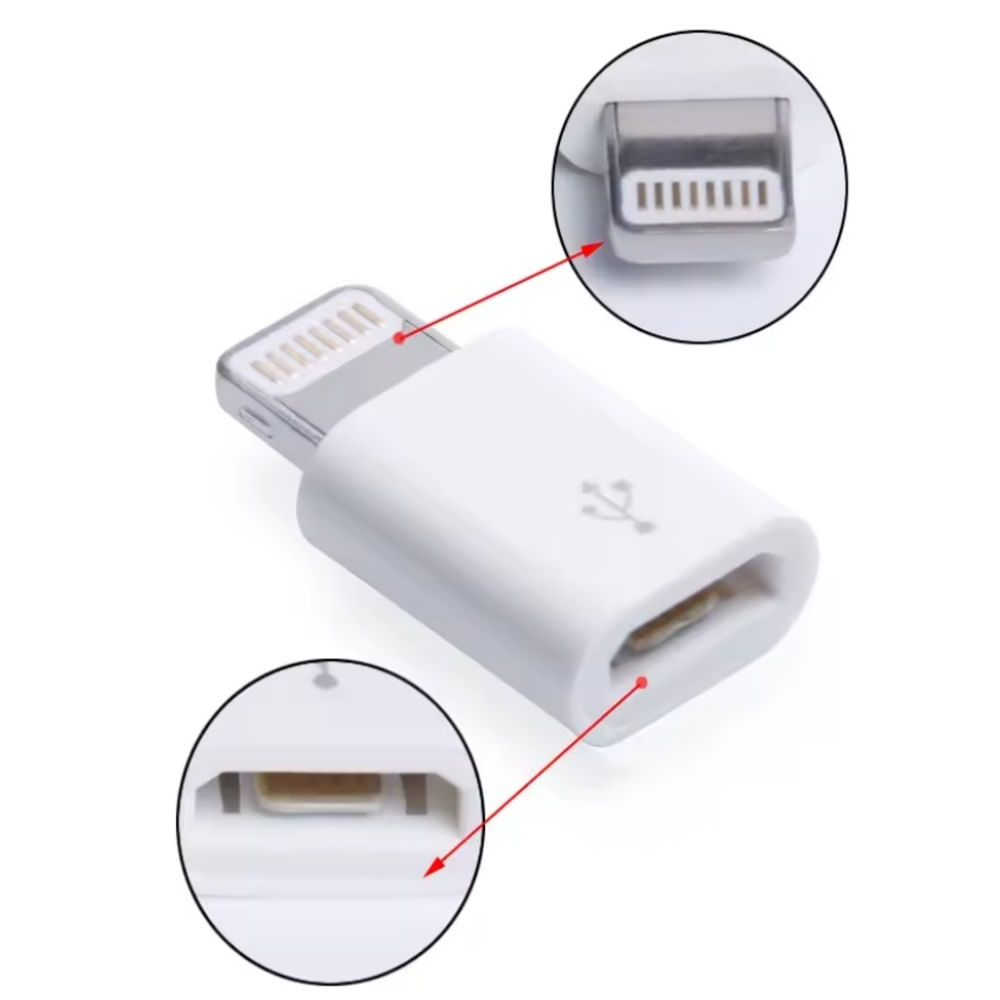 Adaptador Micro USB compatible con sistema IOS Lightning a Micro Blanco