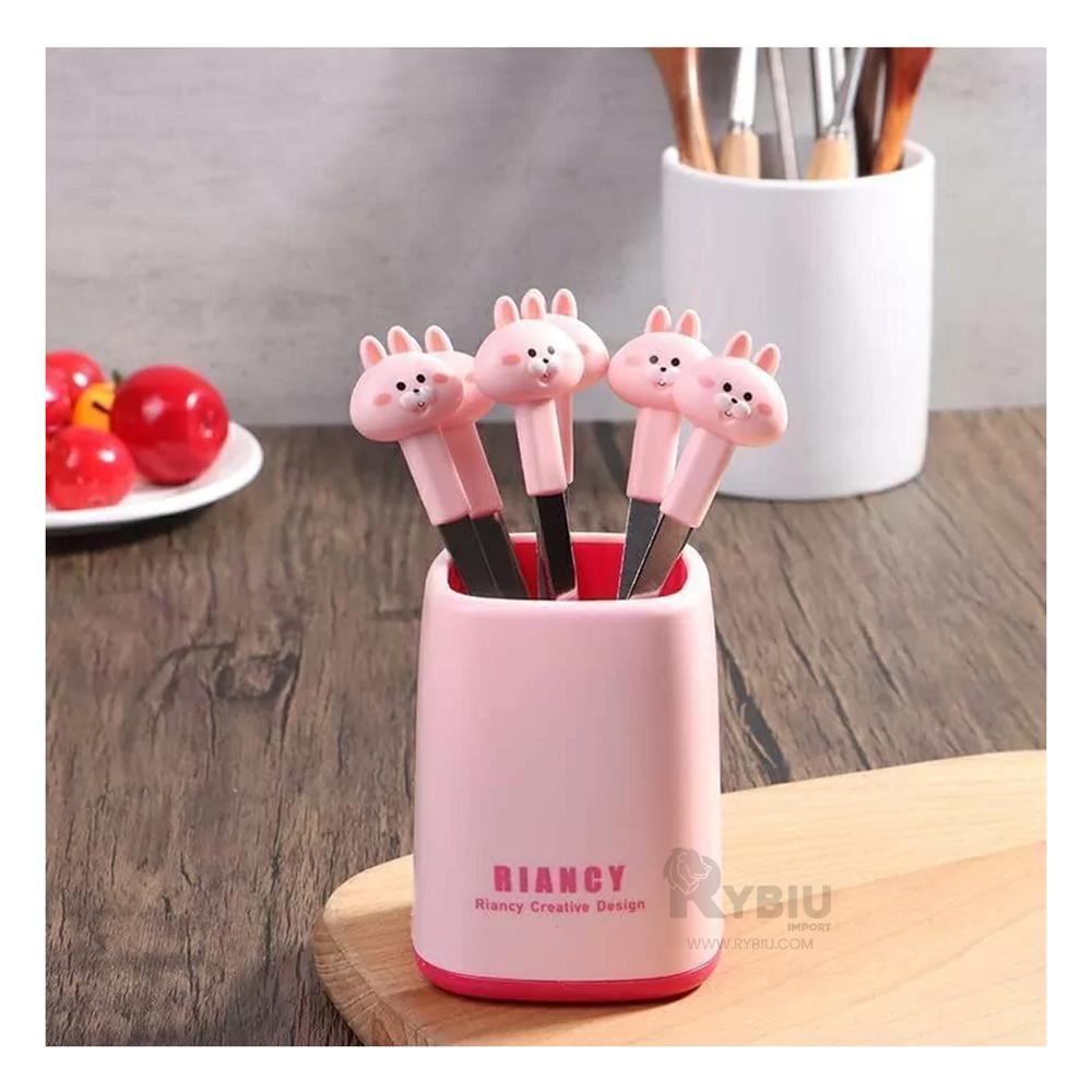 Mini Tenedor de Metal para Uso Familiar de Conejo Rosado