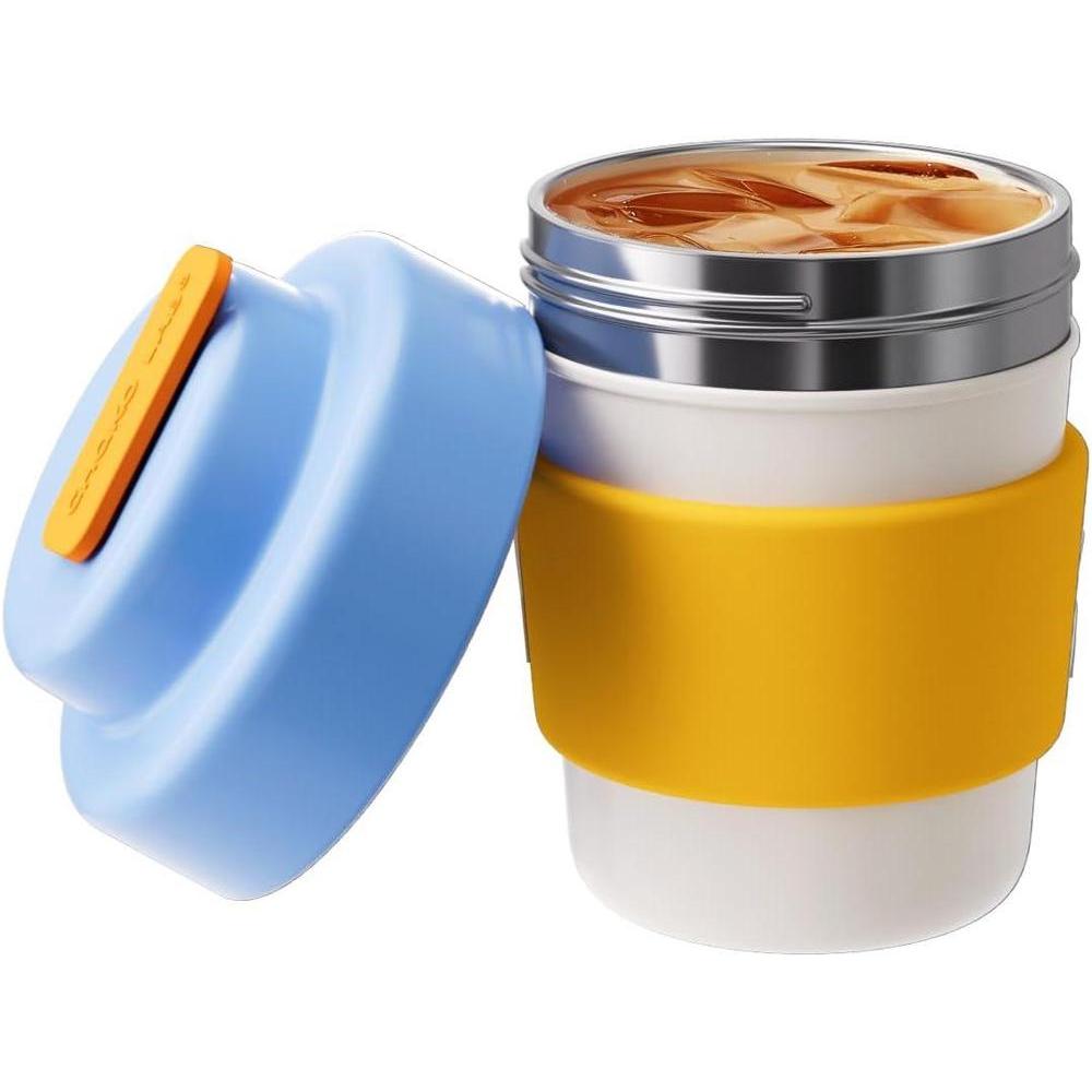 Taza de café aislada con doble pared de vacío y tapa azul, libre de BPA