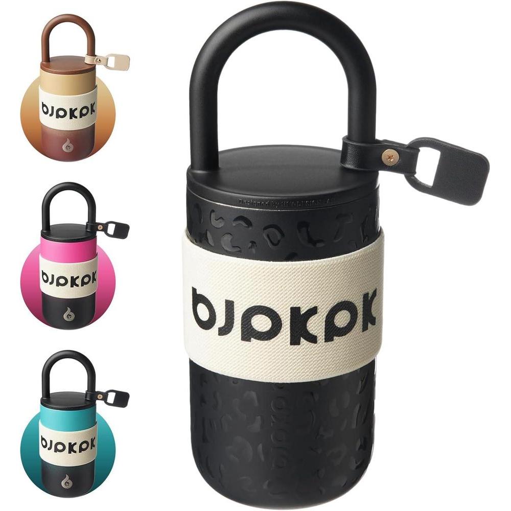 BJPKPK Vaso aislado con tapa, a prueba de fugas, diseño leopardo negro