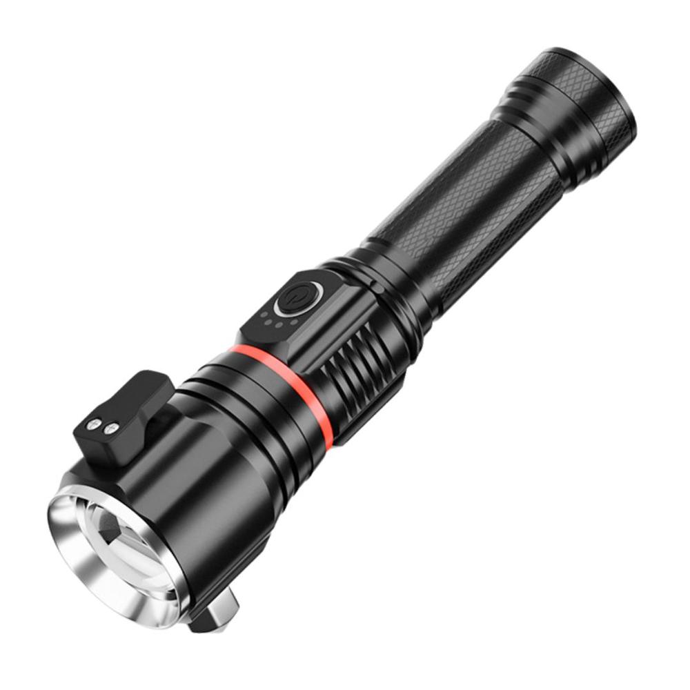 Linterna Táctica LED Recargable con Martillo Zoom y Luz de Emergencia