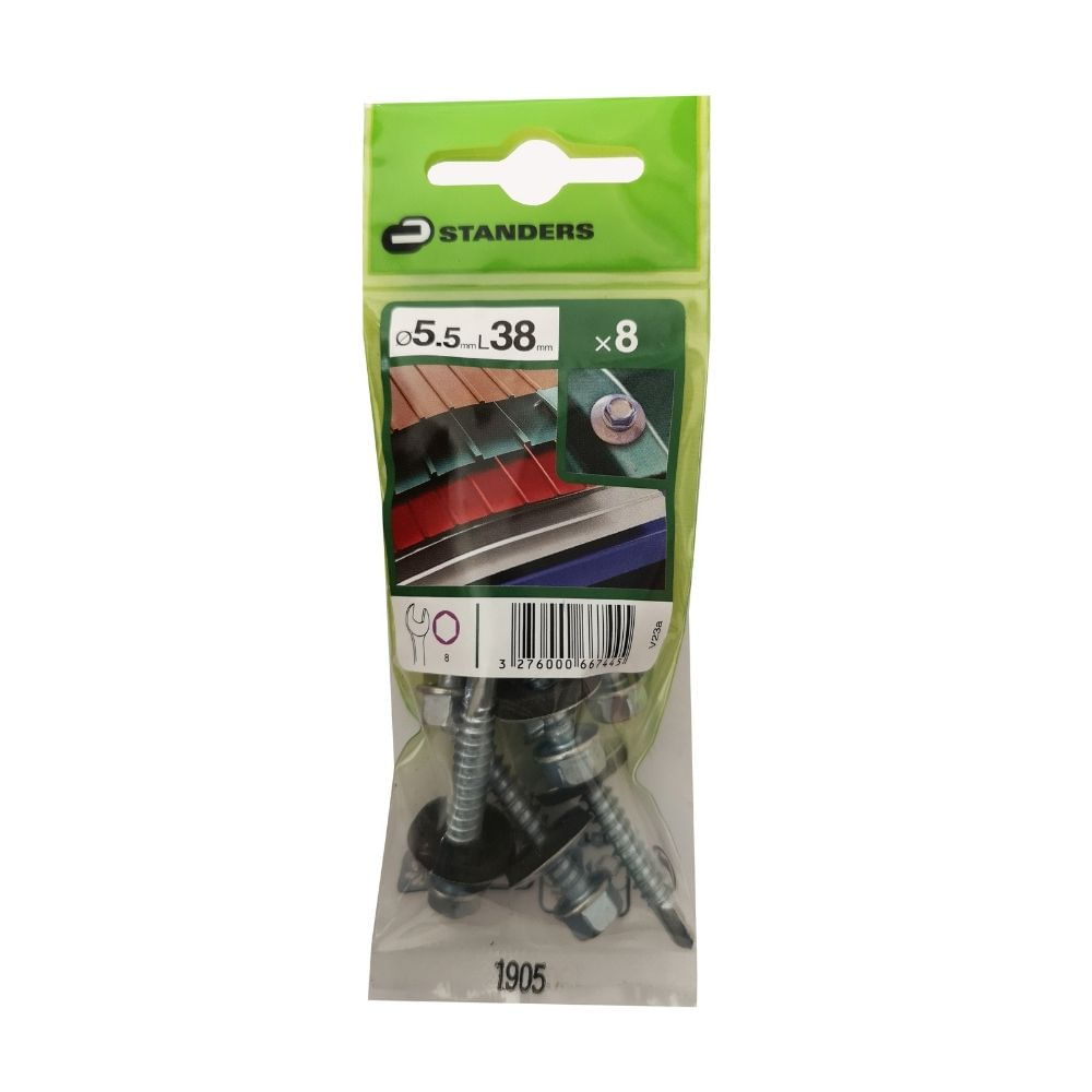 Tornillo Autoperforante Hexagonal 5.5x38mm para acero 8 unidades Standers