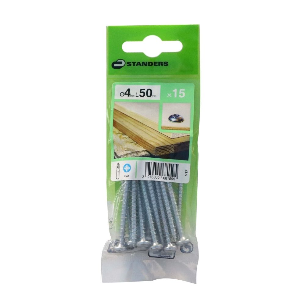 Tornillo Pz C. Redonda Zinc 4x50mm para madera 15 unidades Standers