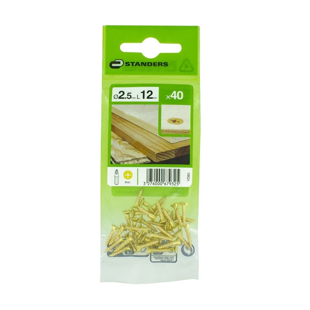 Tornillo Madera Cs Ph Laton 2.5x12 40 unidades Standers