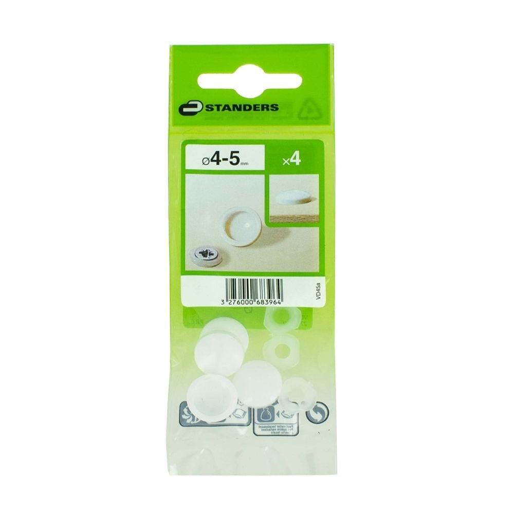 Tapa para tornillo Cilíndrico Plástico Blanco D4-5 4 unidades Standers