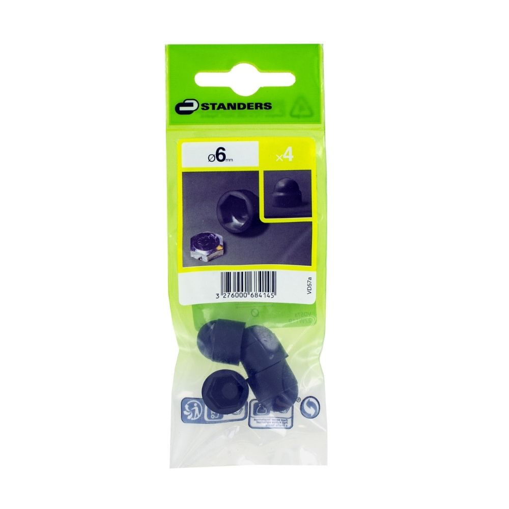Tapa para tornillo Hexagonal Plástico Negro D6 4 unidades Standers