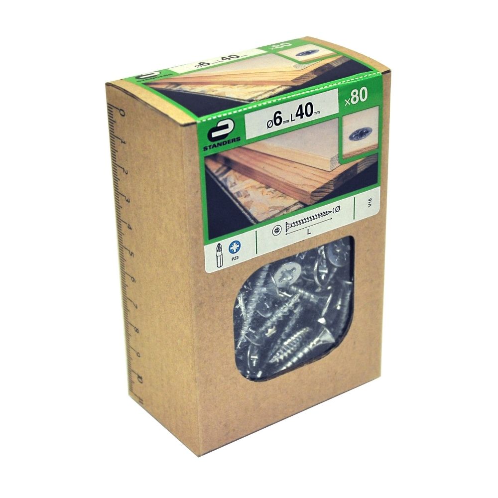 Tornillo Pz Avellanado Zinc 6x40mm para madera 80 unidades Standers