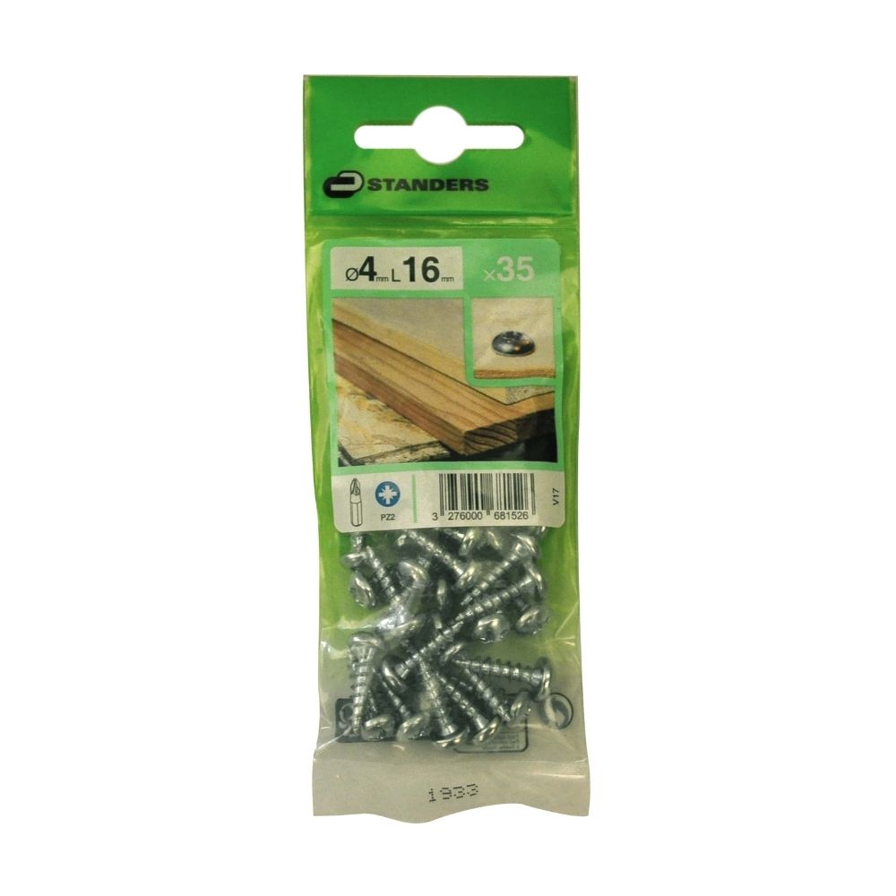Tornillo Pz C. Redonda Zinc 4x16mm para madera 35 unidades Standers