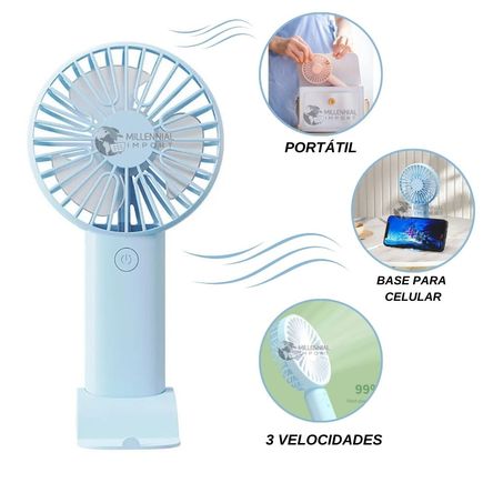 Mini Ventilador Portátil Con Soporte Para Teléfono Recargable USB Celeste Mini Ventilador Portátil Con Soporte Para Teléfono Recargable USB Celeste
