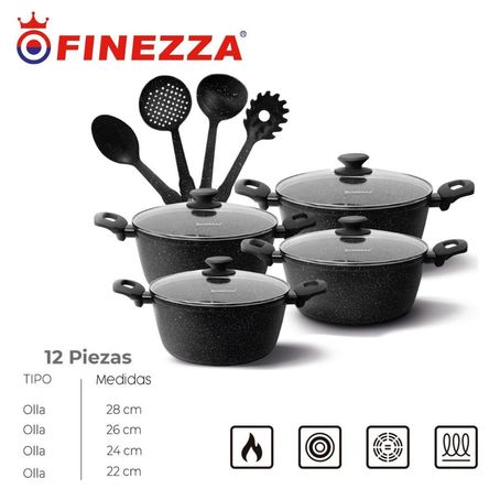 Juego de Ollas con recubrimiento de granito Finezza FZ X1715M 12 Pzas Ollas de 22, 24, 26, 28 cm