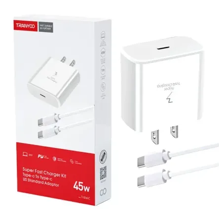 Cargador 45W Tipo-C a Tipo-C Carga Súper Rápida TRANYOO T-SA6C Blanco Cargador 45W Tipo-C a Tipo-C Carga Súper Rápida TRANYOO T-SA6C Blanco