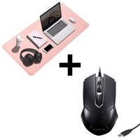 Mouse Ergonómico Usb Pc Laptop Computadora Negro PLaypro TYM350006 + mousepad para escritorio rosado