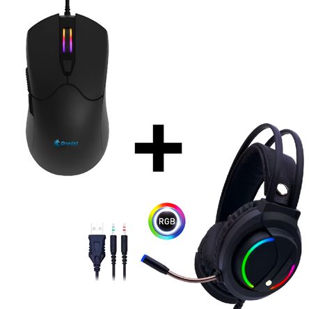 Combo Audífonos Gamer D5000 PRO Luces RGB + Mouse Gamer Dreizt RGB Mate 12,800 dpi Negro Combo Audífonos Gamer D5000 PRO Luces RGB + Mouse Gamer Dreizt RGB Mate 12,800 dpi Negro