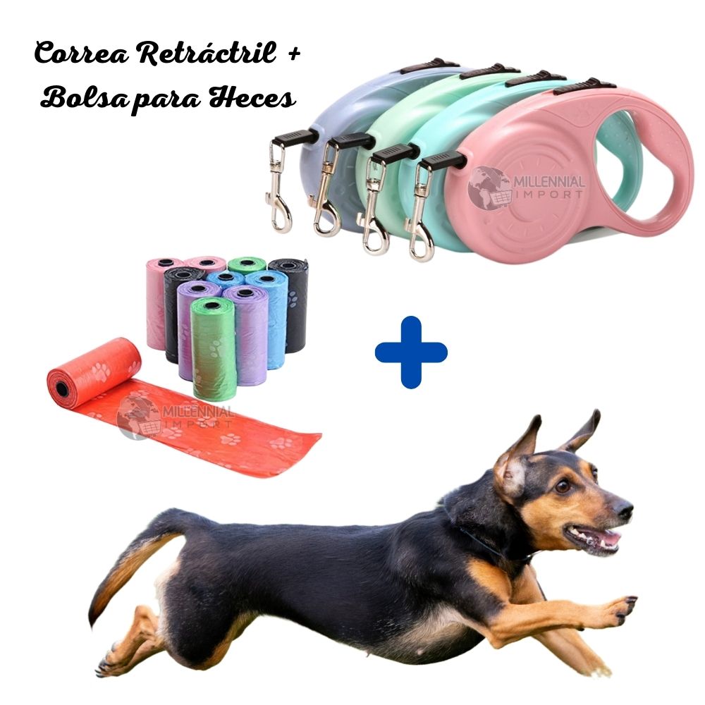 Correa Retráctil Automática de Nailon 5m para Mascota Incluye Bolsas Correa Retráctil Automática de Nailon 5m para Mascota Incluye Bolsas