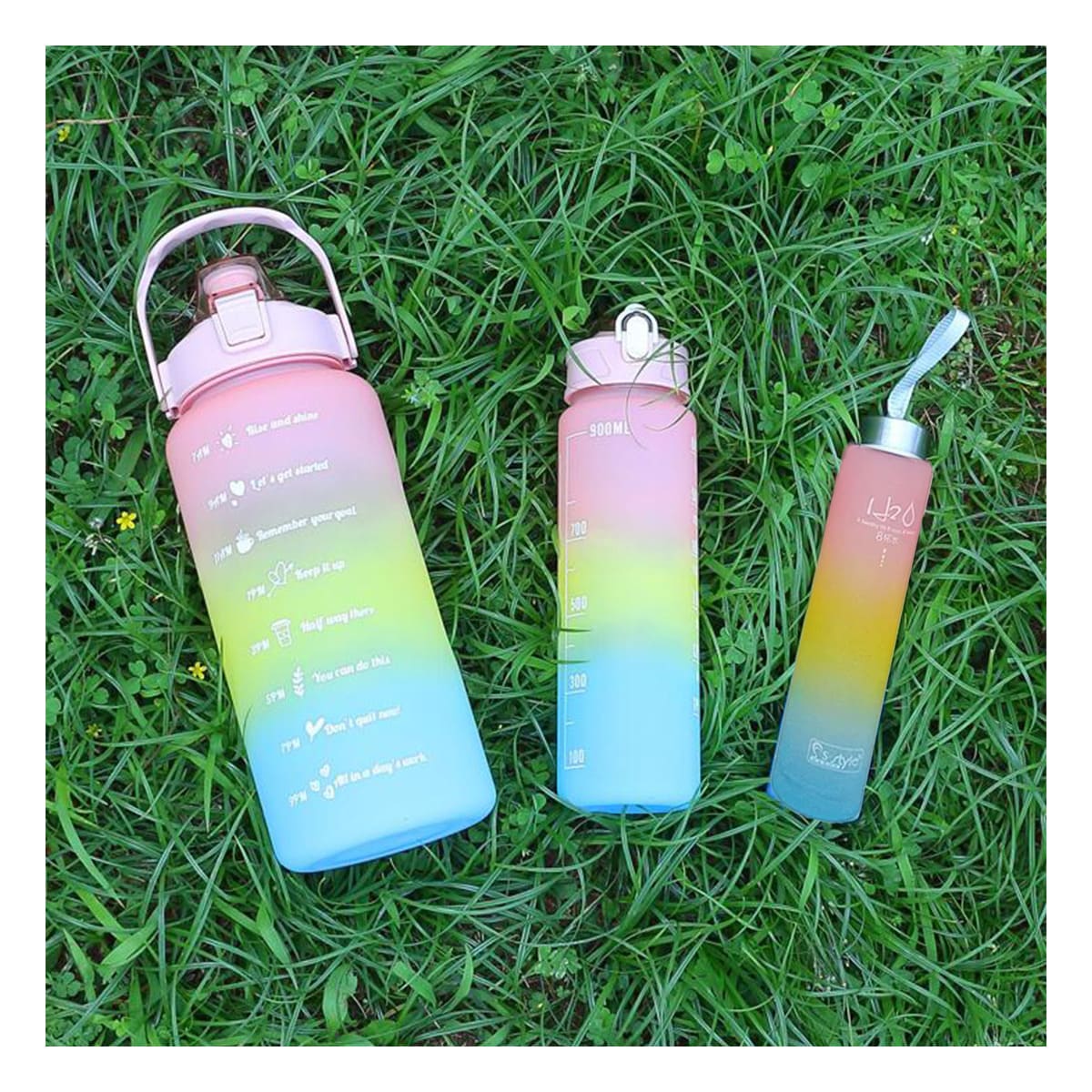 Trio de Botellas de 3 Capacidades Tapa Rosada Y+Stickers