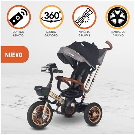 Triciclo Guiador Para Niños «GOLDEN II» Black