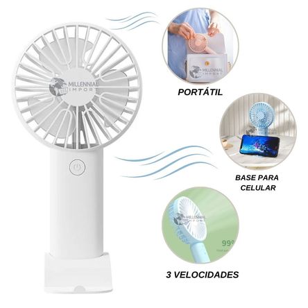Ventilador Portátil de 3 Velocidades con Base para Celular Blanco Ventilador Portátil de 3 Velocidades con Base para Celular Blanco