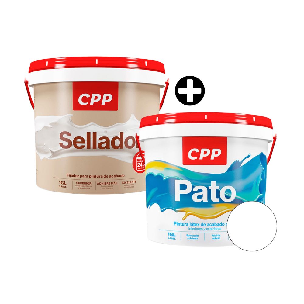 COMBO CPP: 2 Pinturas Latex Pato Blanco 1 galón + Sellador 1 galón