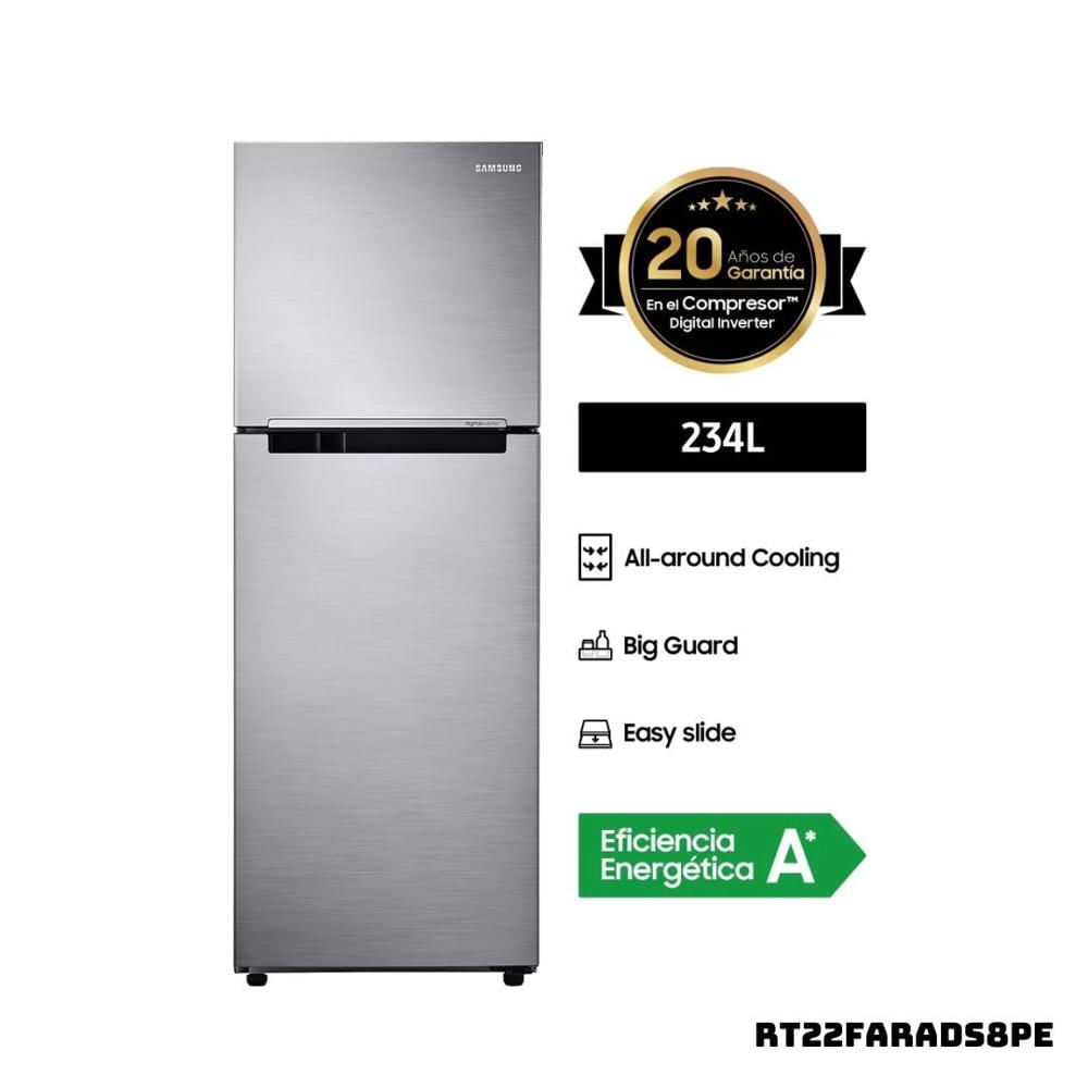 REFRIGERADORA SAMSUNG 234 L TOP FREEZER PLATEADO RT22FARADS8PE