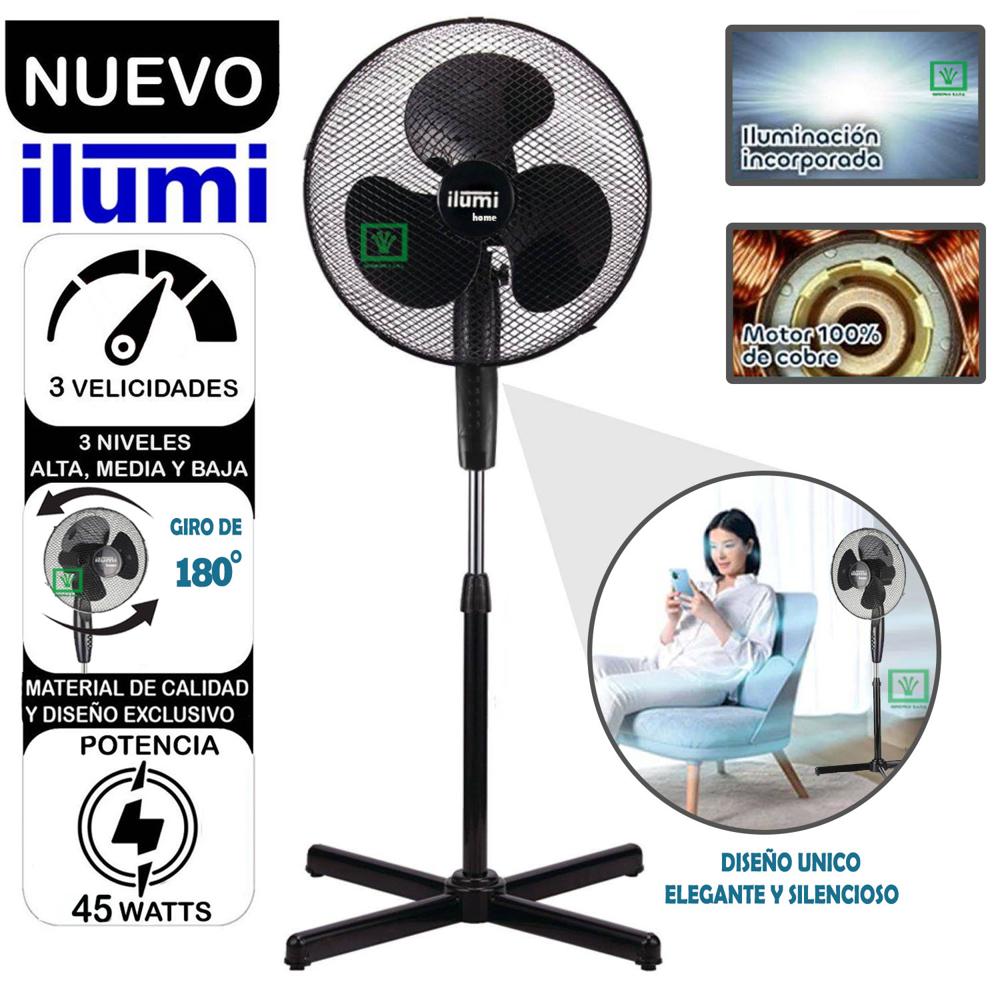Ventilador Ilumi de Pedestal 3 Velocidades con Iluminación 45W Negro