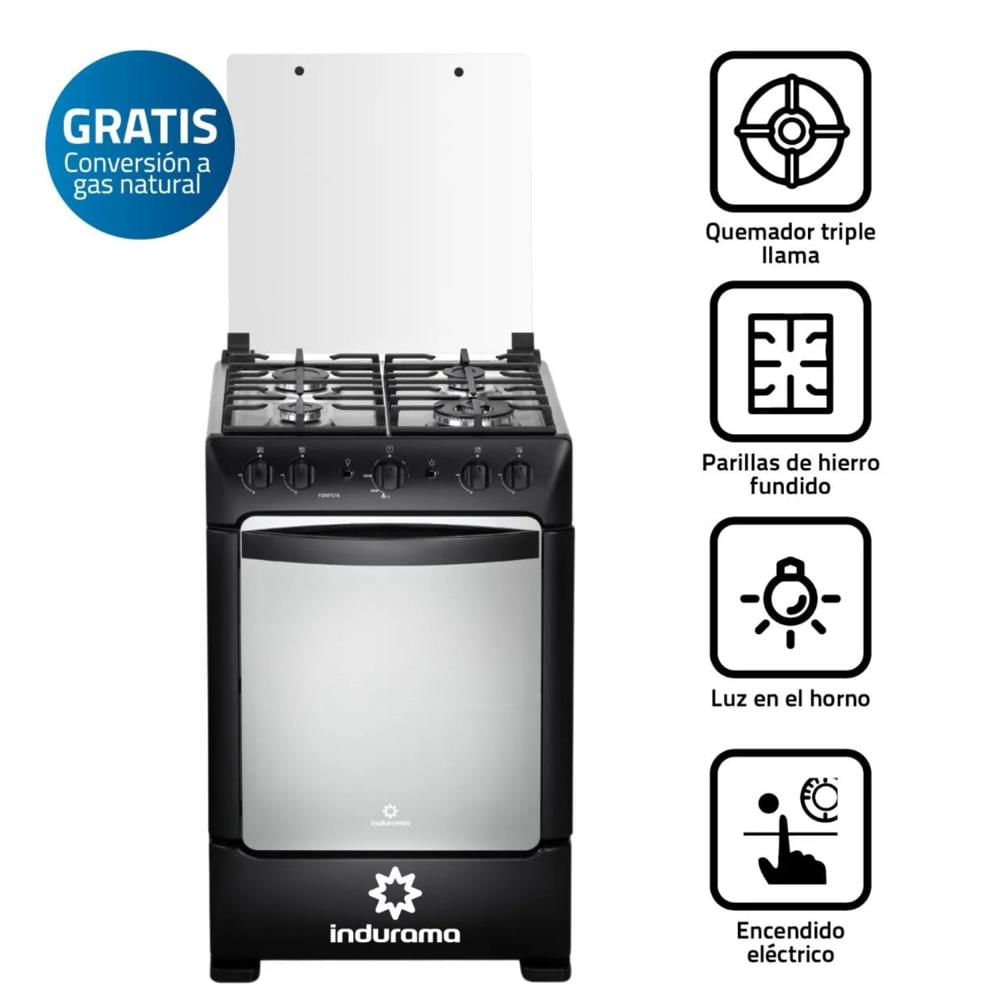 COCINA INDURAMA POMPEYA  4 HORNILLAS NEGRA
