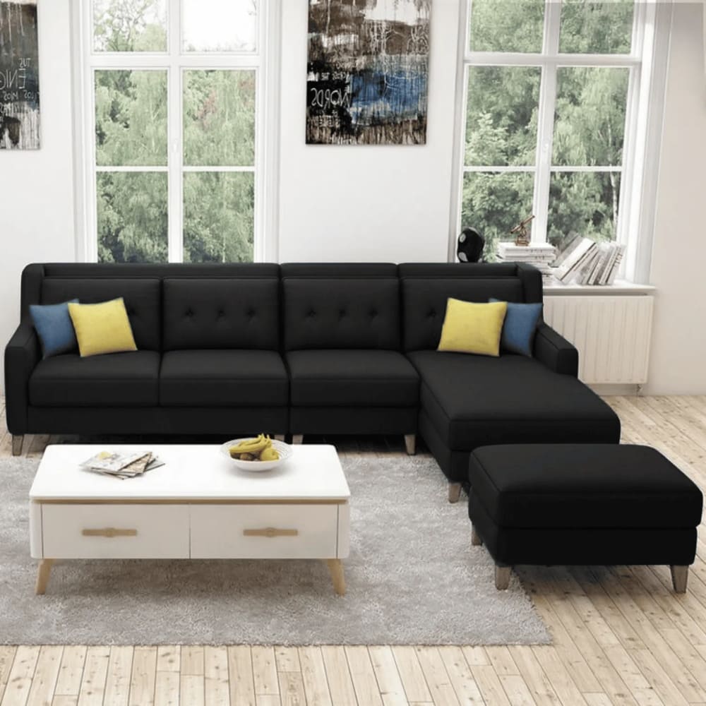 Seccional Derecho Barroco con Banqueta de Regalo 3 2 1 Negro