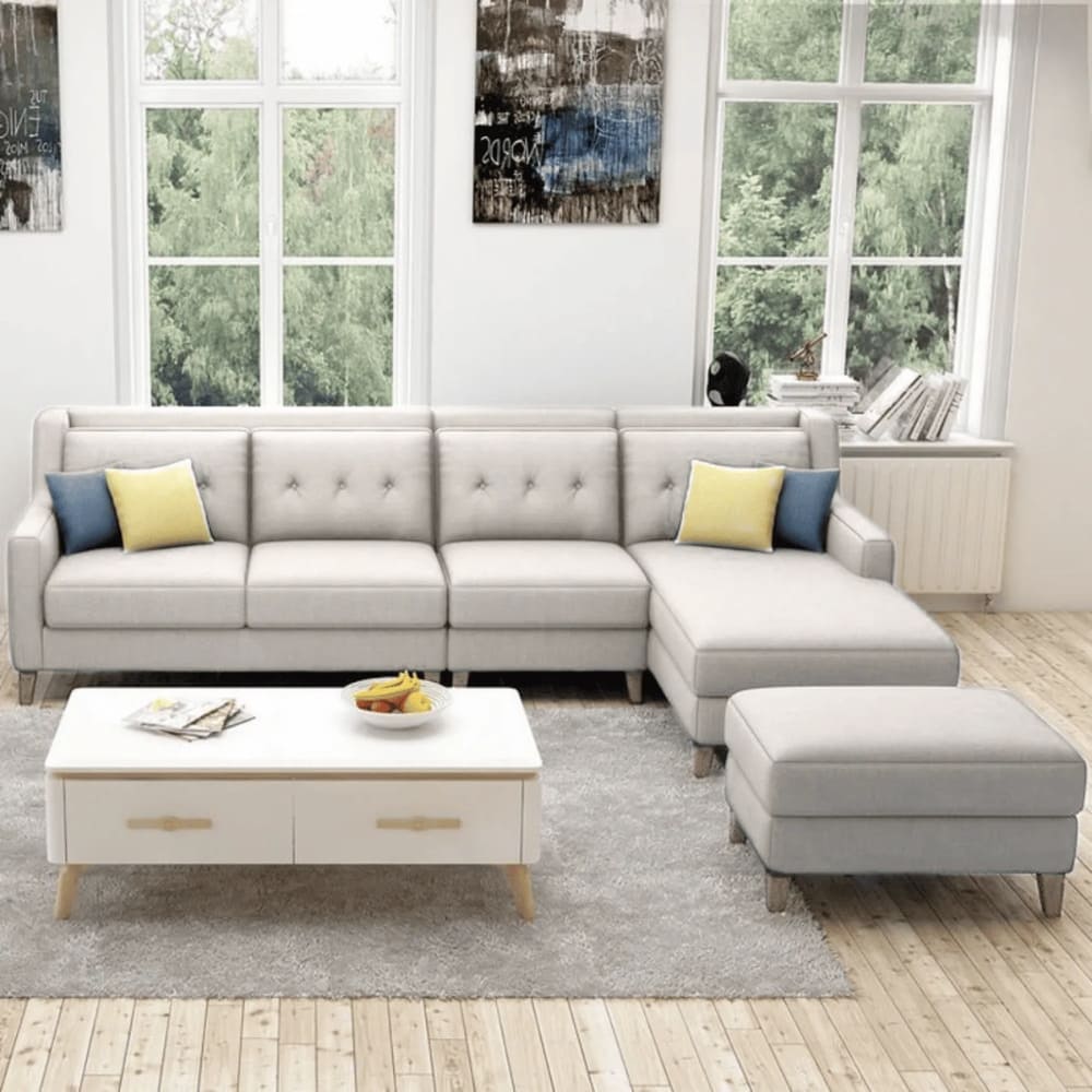 Seccional Derecho Barroco con Banqueta de Regalo 3 2 1 Blanco