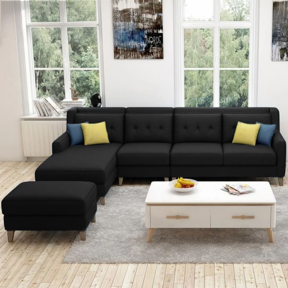 Seccional Izquierdo Barroco con Banqueta de Regalo 3 2 1 Negro