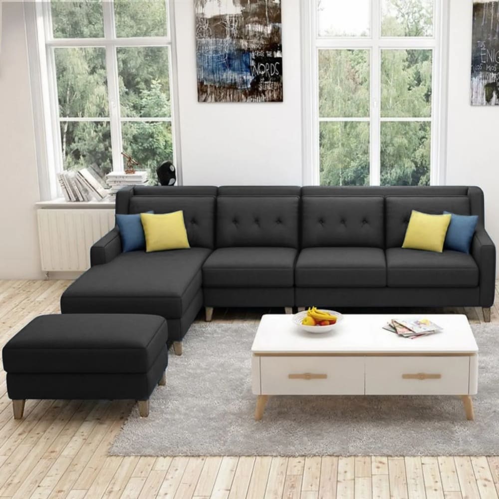 Seccional Izquierdo Barroco con Banqueta de Regalo 3 2 1 Gris Oscuro