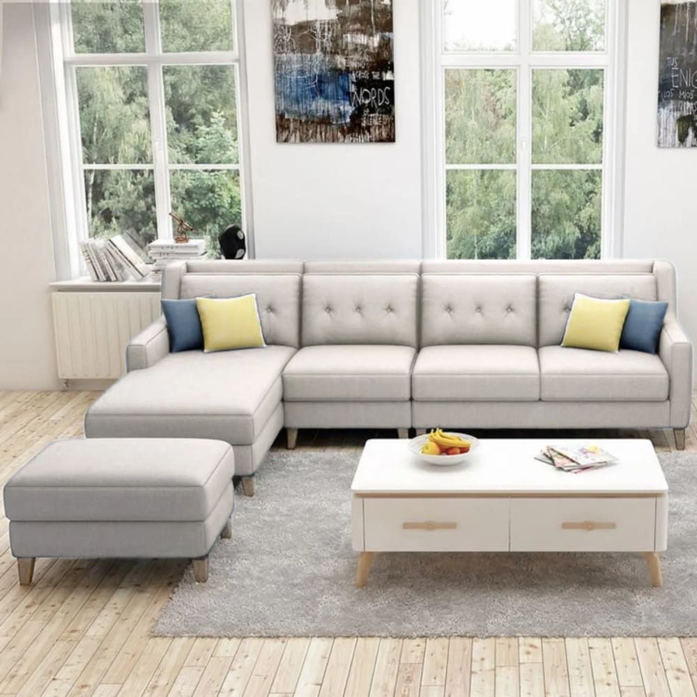 Seccional Izquierdo Barroco con Banqueta de Regalo 3 2 1 blanco