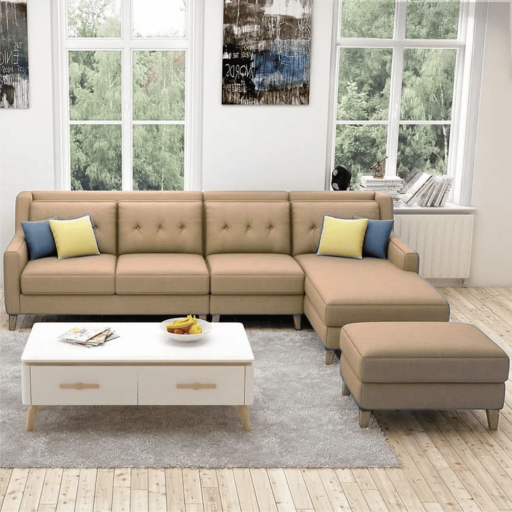 Seccional Derecho Barroco con Banqueta de Regalo 3 2 1 Beige