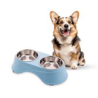 Comedero Elevado Doble Para Mascota Acero Inoxidable Celeste