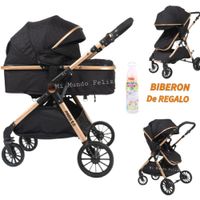 COCHE MOISES PARA BEBE CON AMORTIGUACION DORADO PARIS NEGRO