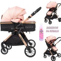 COCHE MOISES PARA BEBE CON AMORTIGUACION DORADO PARIS ROSA