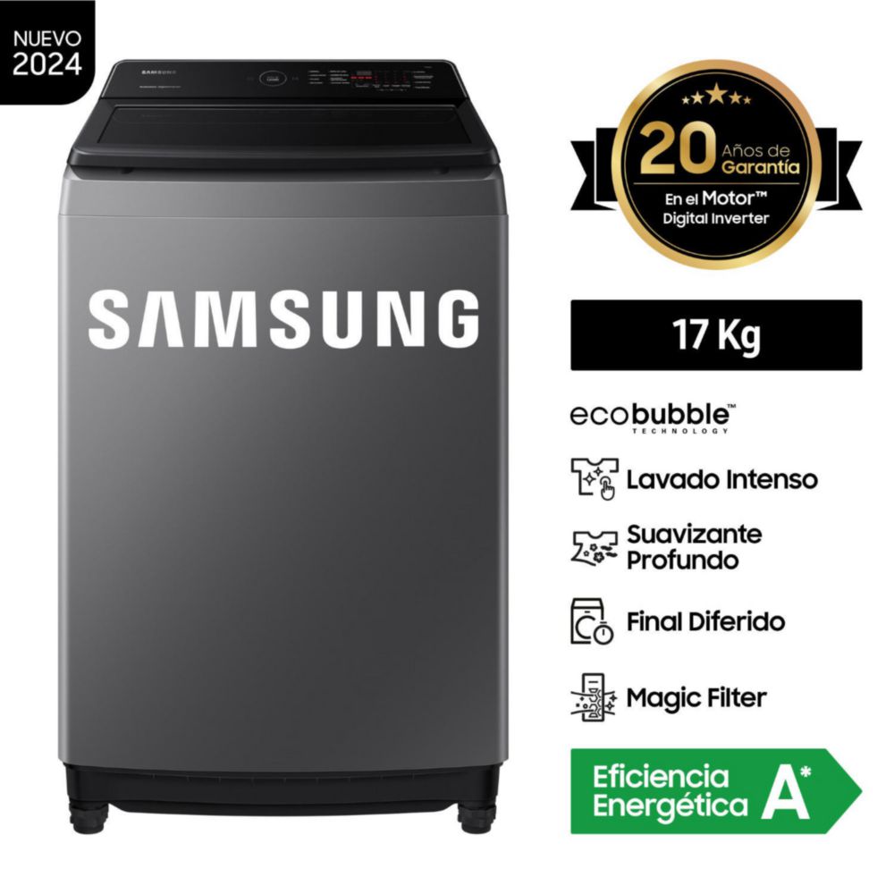 Lavadora SAMSUNG ECOBUBBLE 17 KG WA17CG6441BD/PE PLOMO