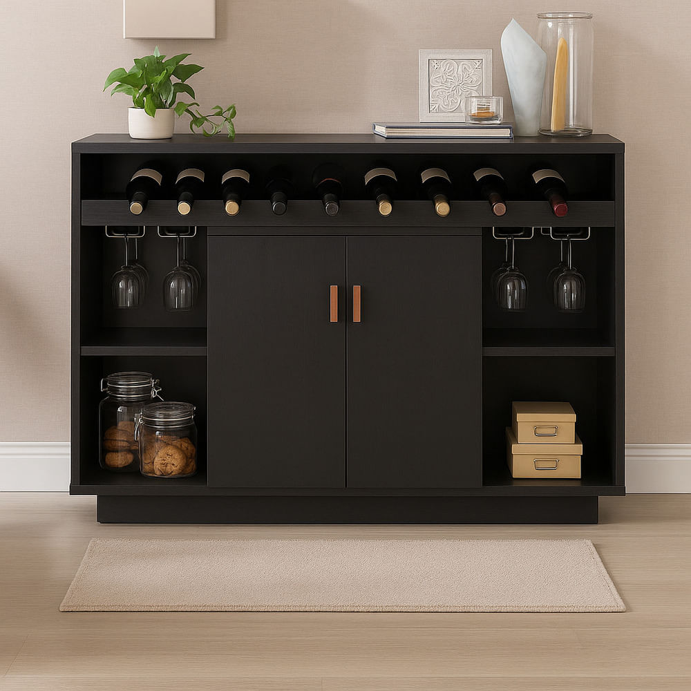 Mueble de Bar Moderno Porta Vinos & Copa Córdova Negro TU MESITA