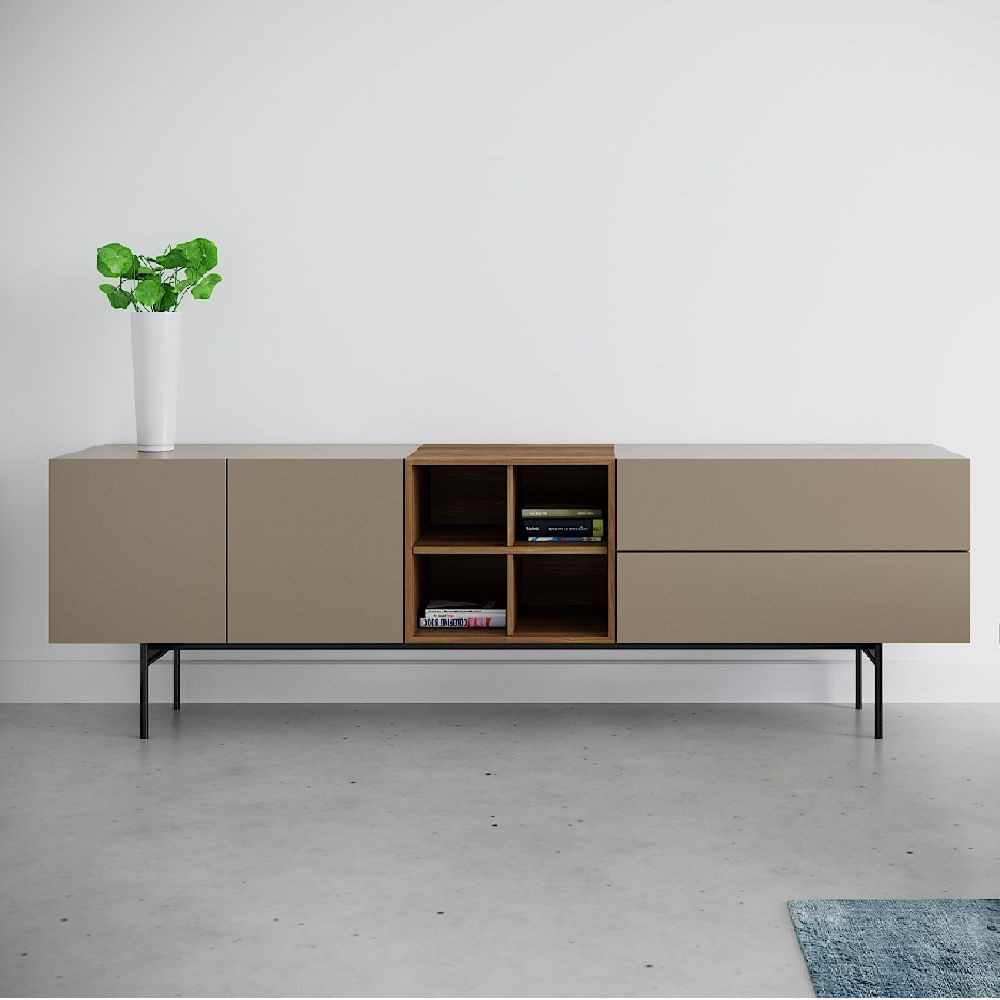 Aparador Moderno Longer 2 Caj 2 Ptas 4 Nichos Taupe/Gales TU MESITA