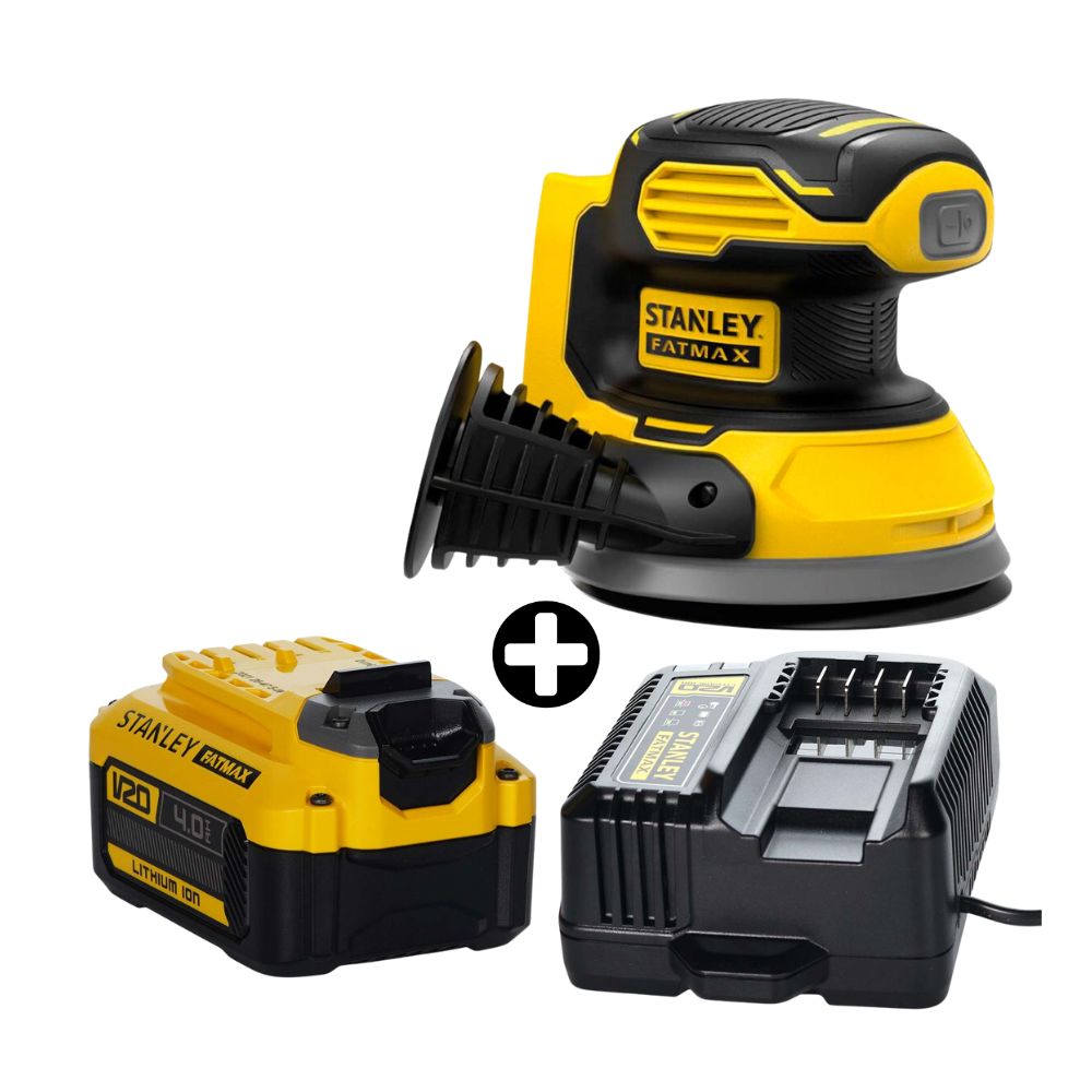 COMBO Stanley: Lijadora Roto Orbital 5"" 20V FATMAX SCS220 + Batería 20V 4ah + Cargador