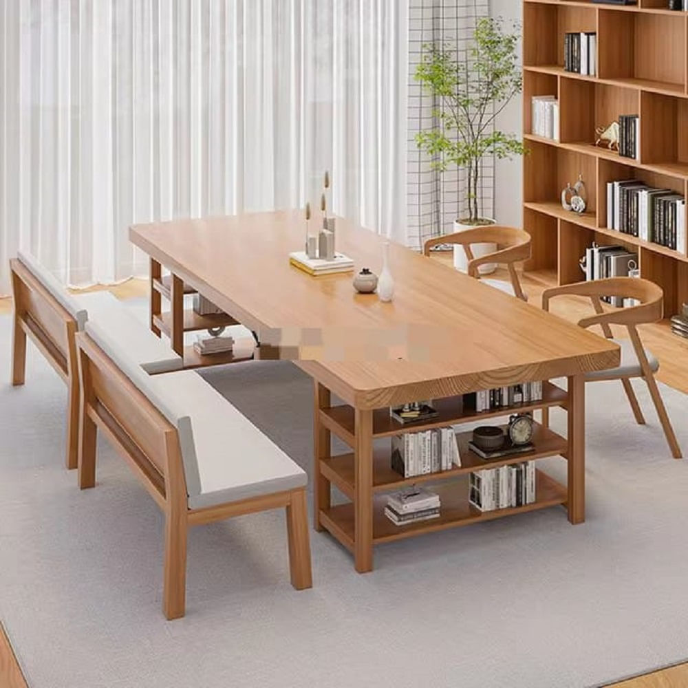 MESA TRABAJO CONFERENCIA DMUEBLES MADERA 240 CM + 2 BANCAS + 2 SILLONES