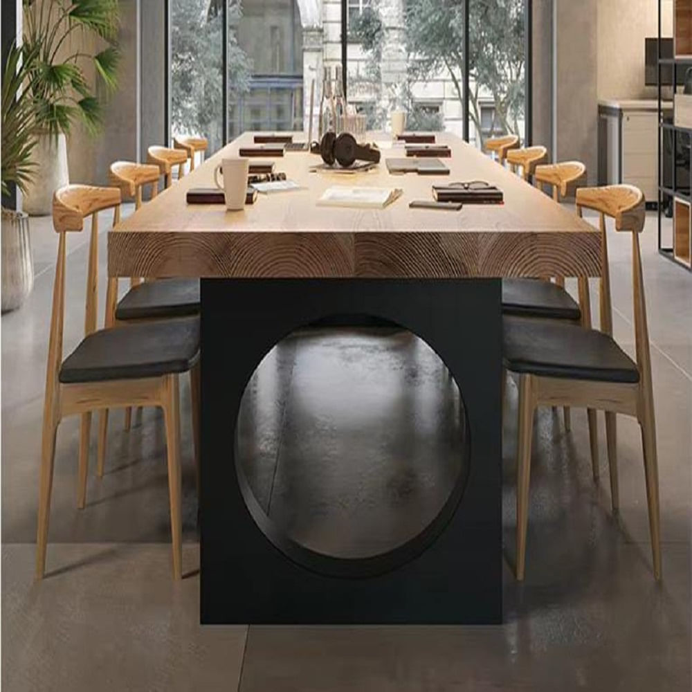 MESA TRABAJO CONFERENCIA DMUEBLES MADERA 300 CM + 8 SILLONES NEGRO