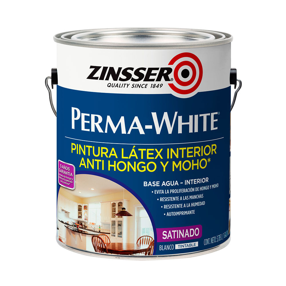 Pintura Látex Antihongo Satinado Zinsser Perma White 3,785L Blanco